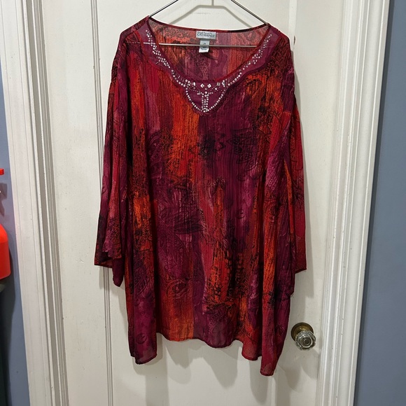 Catherine’s 4X 30/32W Red Purple Pattern Accordion Shirt Office Career - Picture 1 of 5